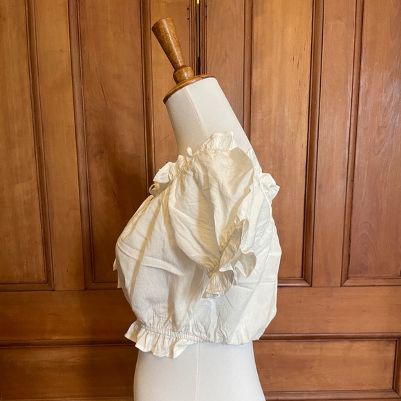 H&M Short Blouse with Ruffles bohemian white linen cotton blend - Picture 6 of 10